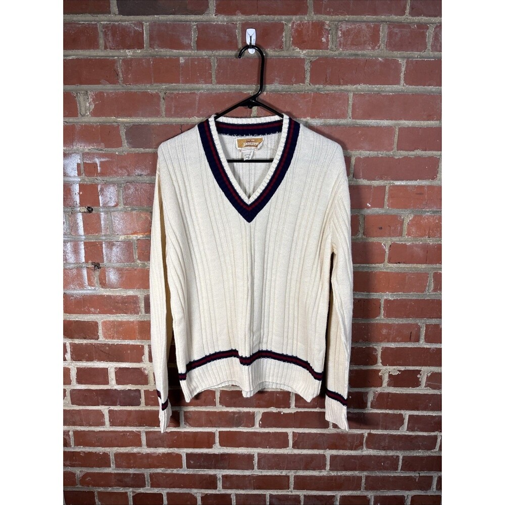 Vintage 70s/80s Jantzen Tennis Collegiate Style V-Neck Sweater USA Adult Large